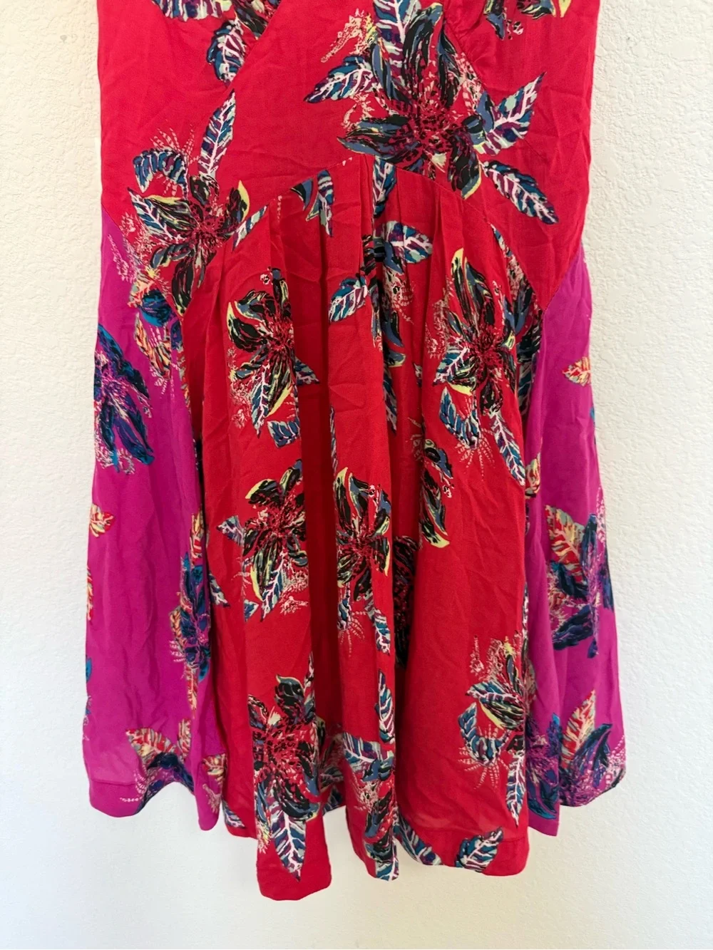Free People Thought I Was Dreaming Open Back Red Pink Mini Swing Dress Sz XS